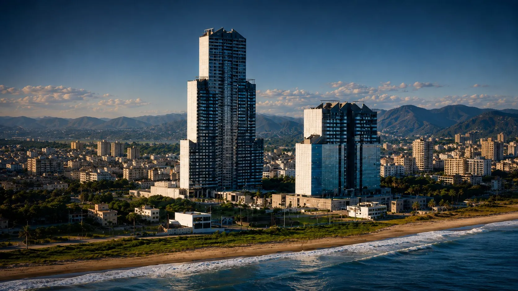 Vista aérea das obras do Taj Home Resort junto ao mar